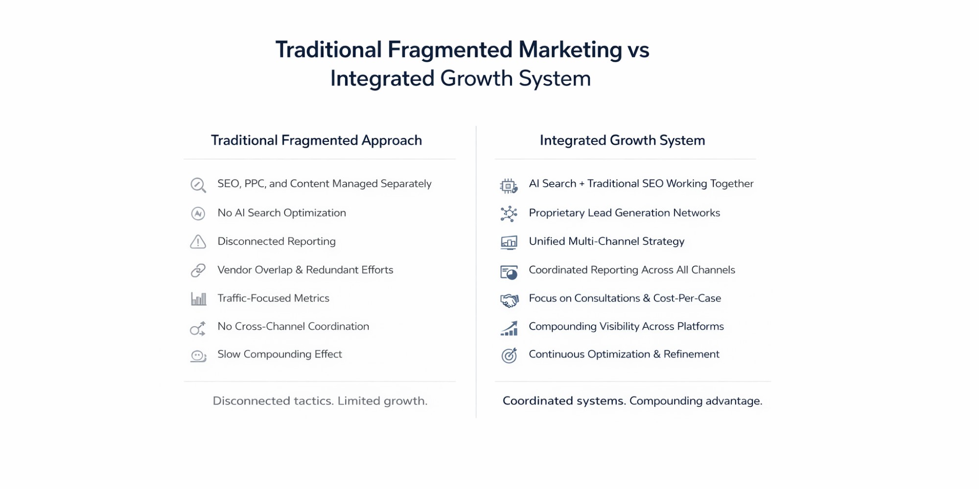 Traditional Fragmented Marketing vs Integrated Growth System